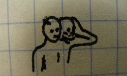 Man Holding Skull ( very small) detail