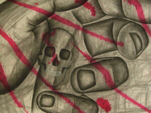 Skull in Hand red detail